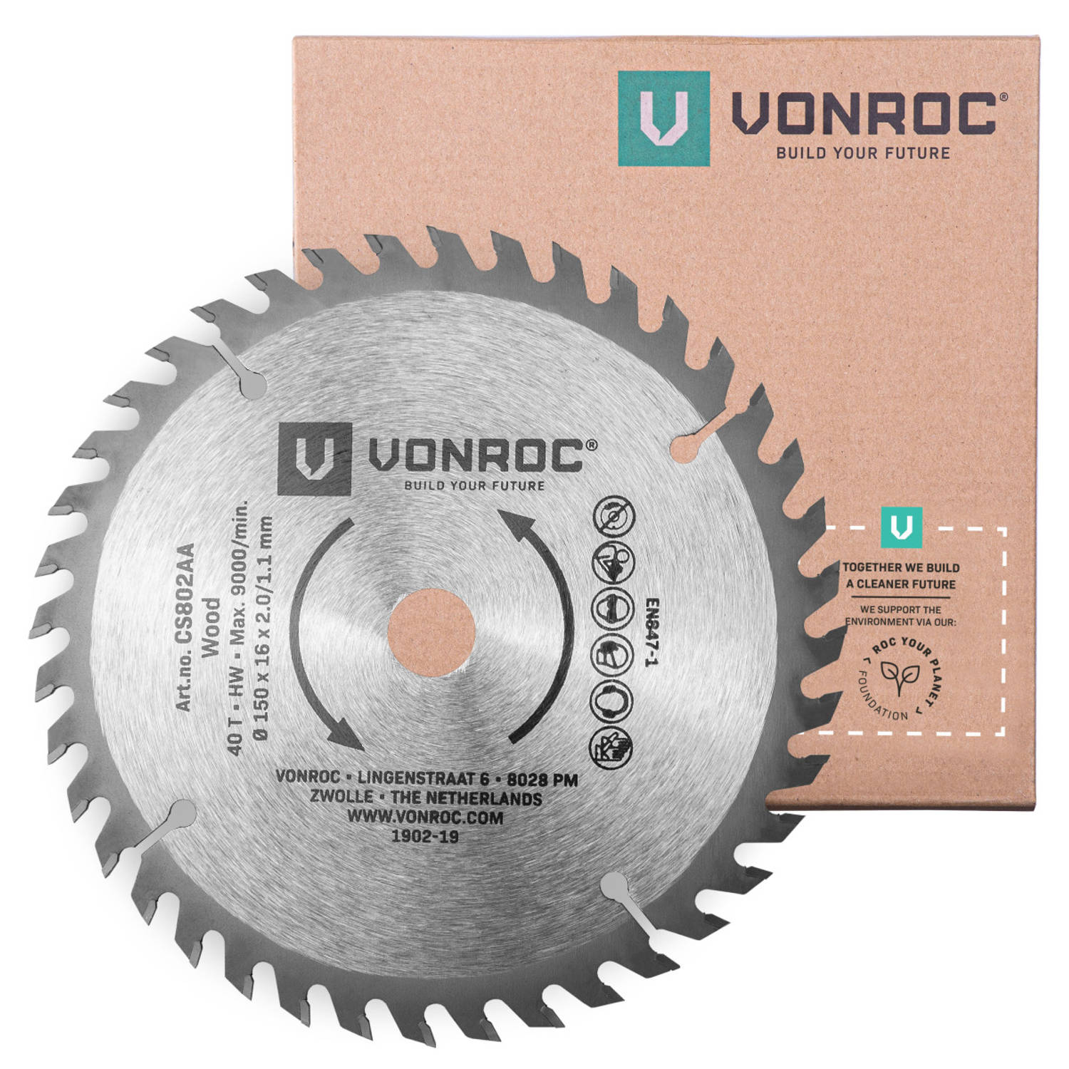 VONROC Cirkelzaagblad 150 x 16 x 2.0-1.1mm 40 tanden geschikt voor hout universeel