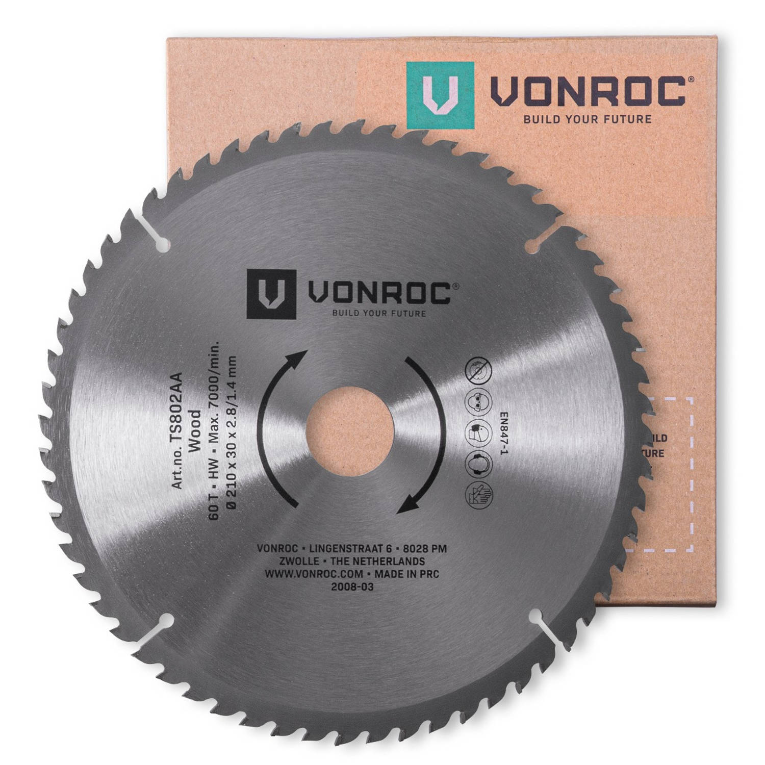 VONROC Zaagblad 210mm 60 tanden voor hout geschikt voor tafelzagen en afkortzagen