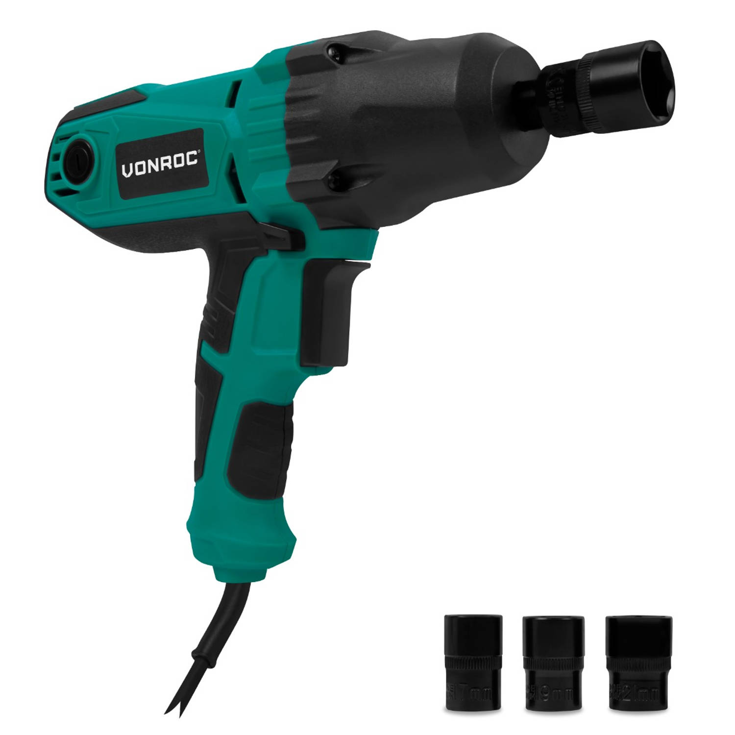 VONROC Slagmoersleutel 450W - 350Nm - 1/2” opname - Incl. 4 moerdoppen - 3m kabel - Soft Grip – geschikt voor banden verwisselen