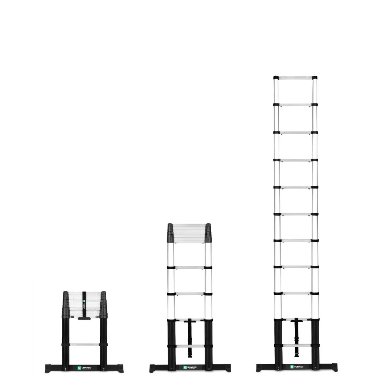 VONROC Telescopische ladder Professioneel 3.2m - met softclose & dwarsbalk - Veilig & solide