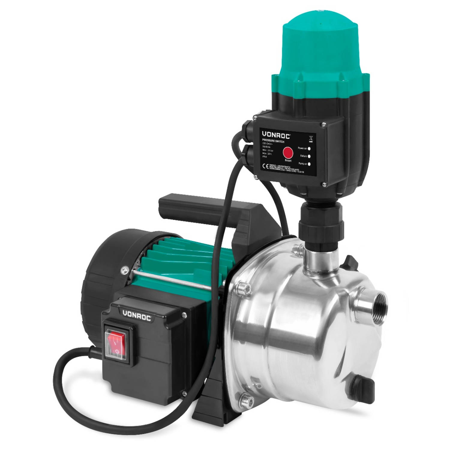VONROC Hydrofoorpomp / Automatische pomp - 1000W - 3500l/h - Met drukschakelaar - droogloopbeveiliging - Voor besproeien en huishoudwater