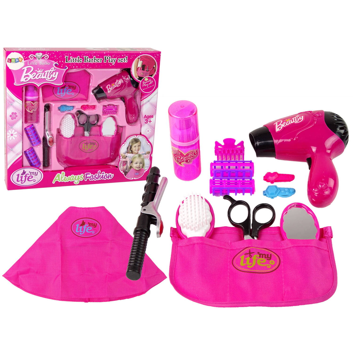 Little barber beauty 13-delige speelgoed kappersset met werkende föhn - Kappers speelset - Met heuptasje en accessoires