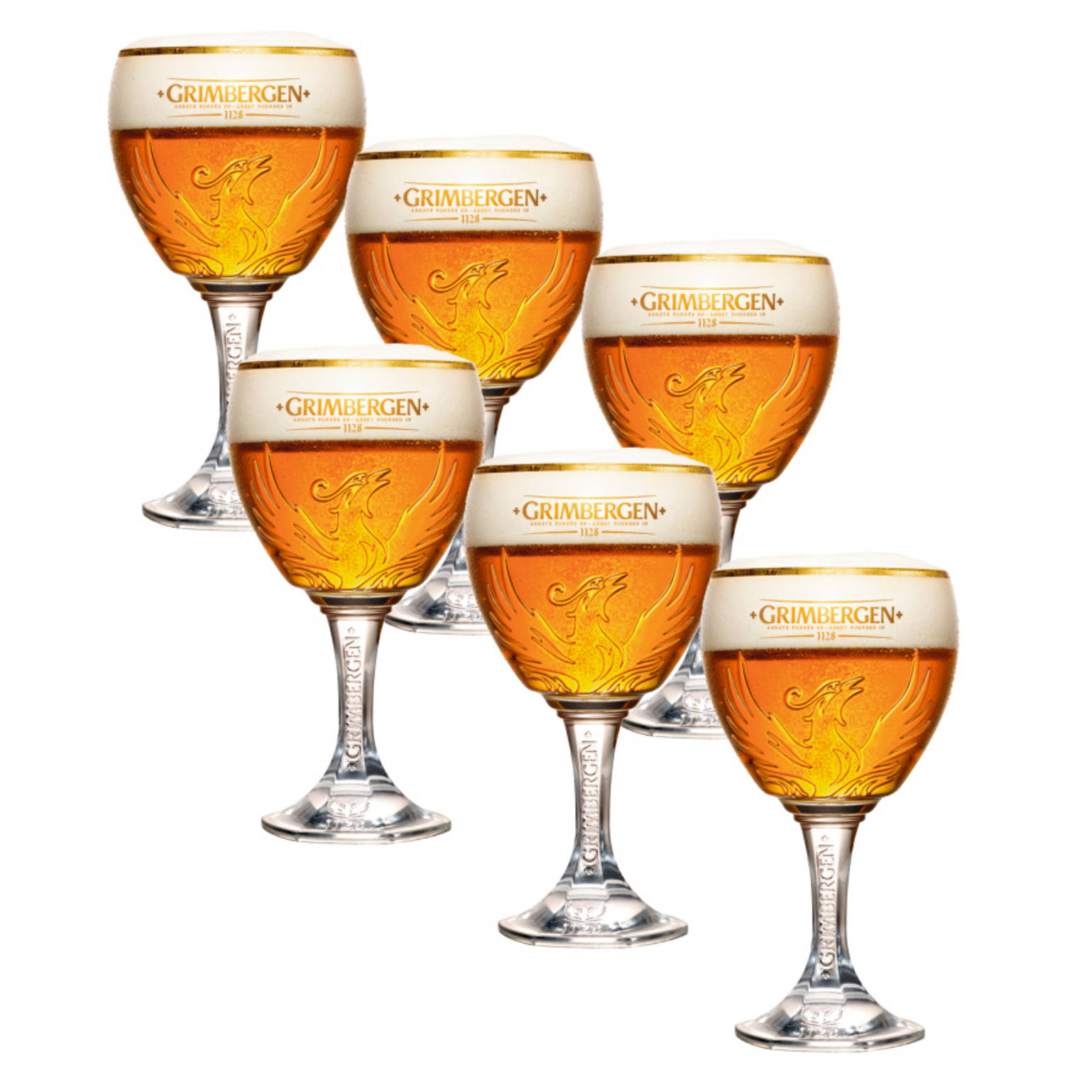 Grimbergen Bierglazen op Voet 33cl 6 stuks Bier Glas Bolle Vorm