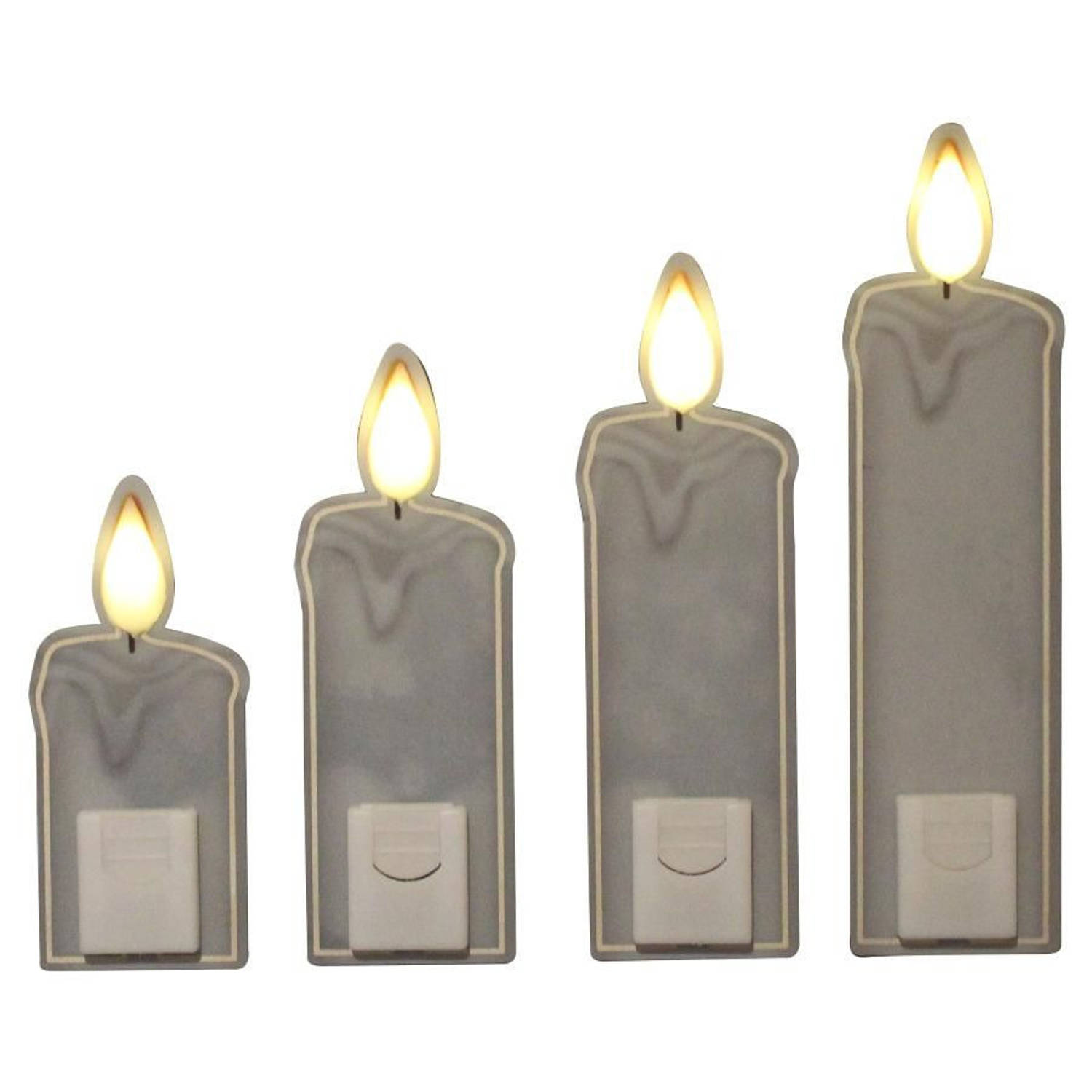 Set van 4x stuks kaarsen raamstickers met licht 27 cm raamversiering/raamdecoratie - Raamsticker met verlichting