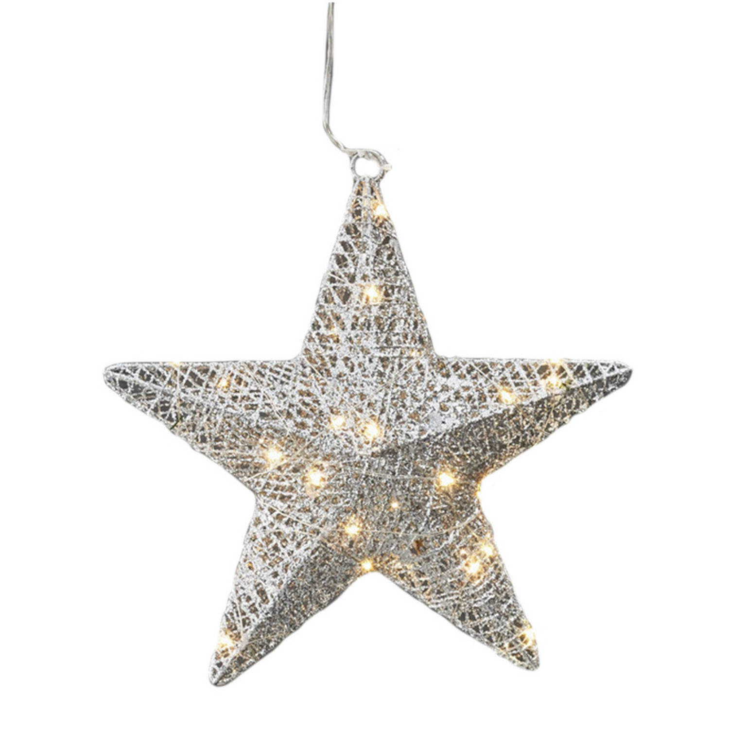 Zilveren ster met 30 warm witte LED lampjes 30 cm Kerststerren