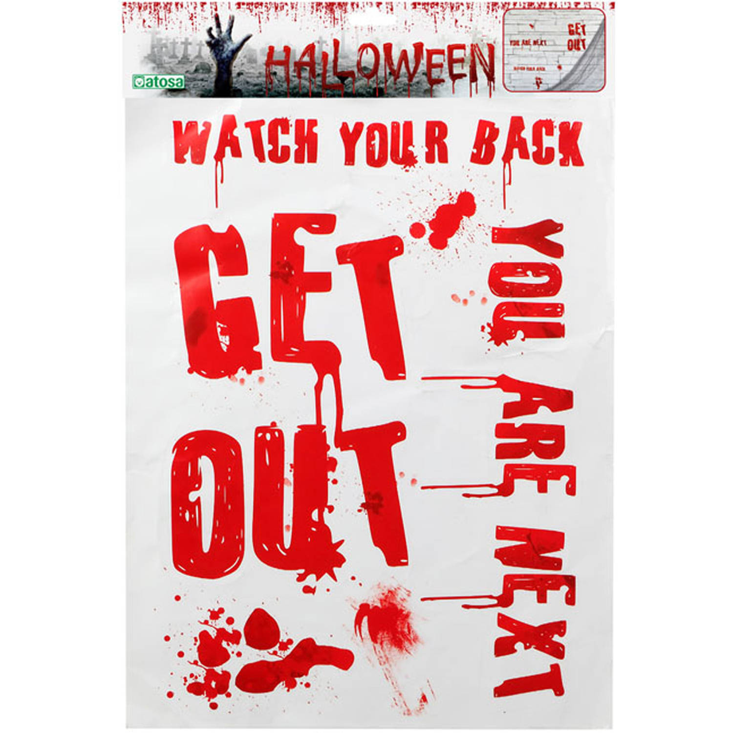Horror-Halloween raamsticker Bloederige teksten 42 x 19 cm Feestartikelen-versiering Feeststickers