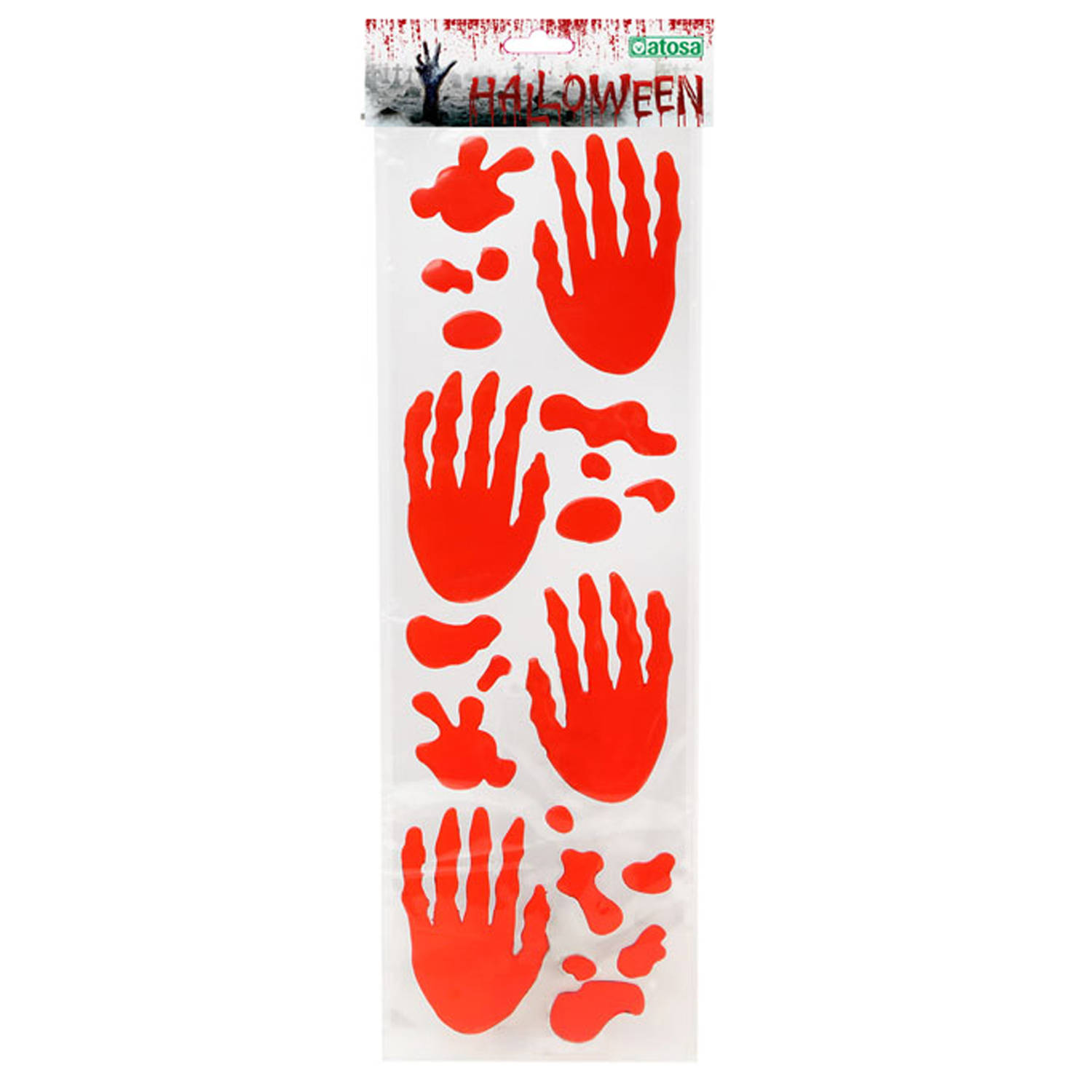 Horror-halloween raamsticker Bloederige handen en spetters 46 x 13 cm Feestartikelen-versiering Fees