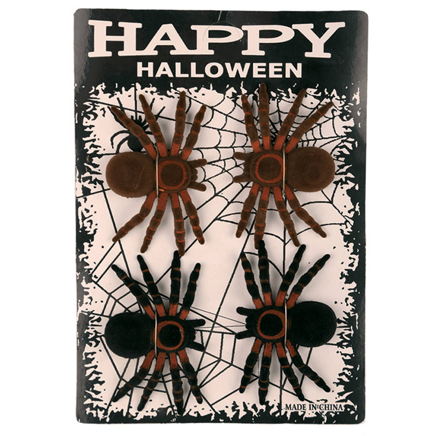 Faram nep spinnen/spinnetjes 8 cm - zwart/bruin - 4x stuks - Horror/griezel thema decoratie beestjes