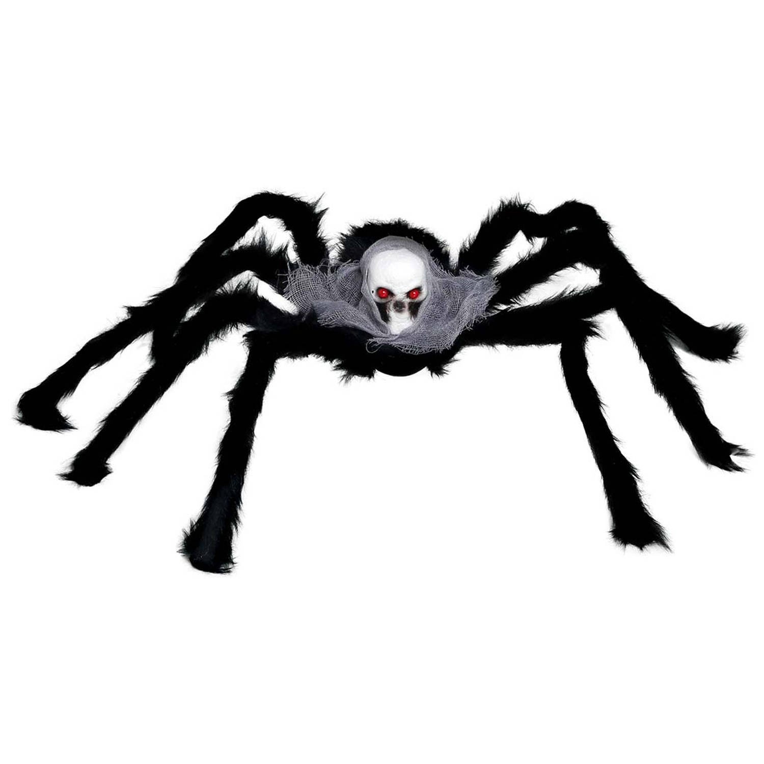 Fiestas Horror spin groot - Halloween decoratie/versiering - zwart met doodskop - 60 cm- Griezelig thema
