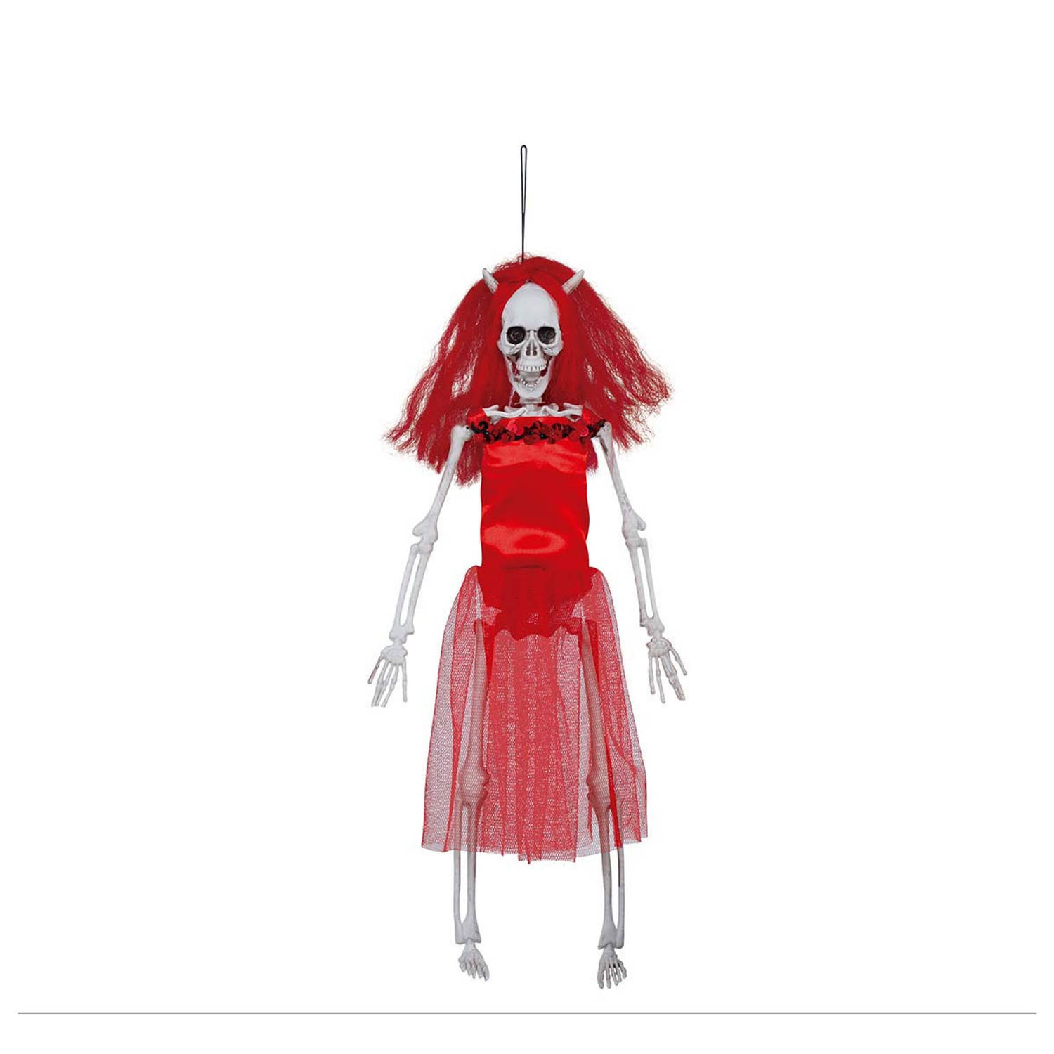 Fiestas Horror decoratie skelet/geraamte pop - duivel vrouw - 40 cm - griezelige Halloween hangdecoratie