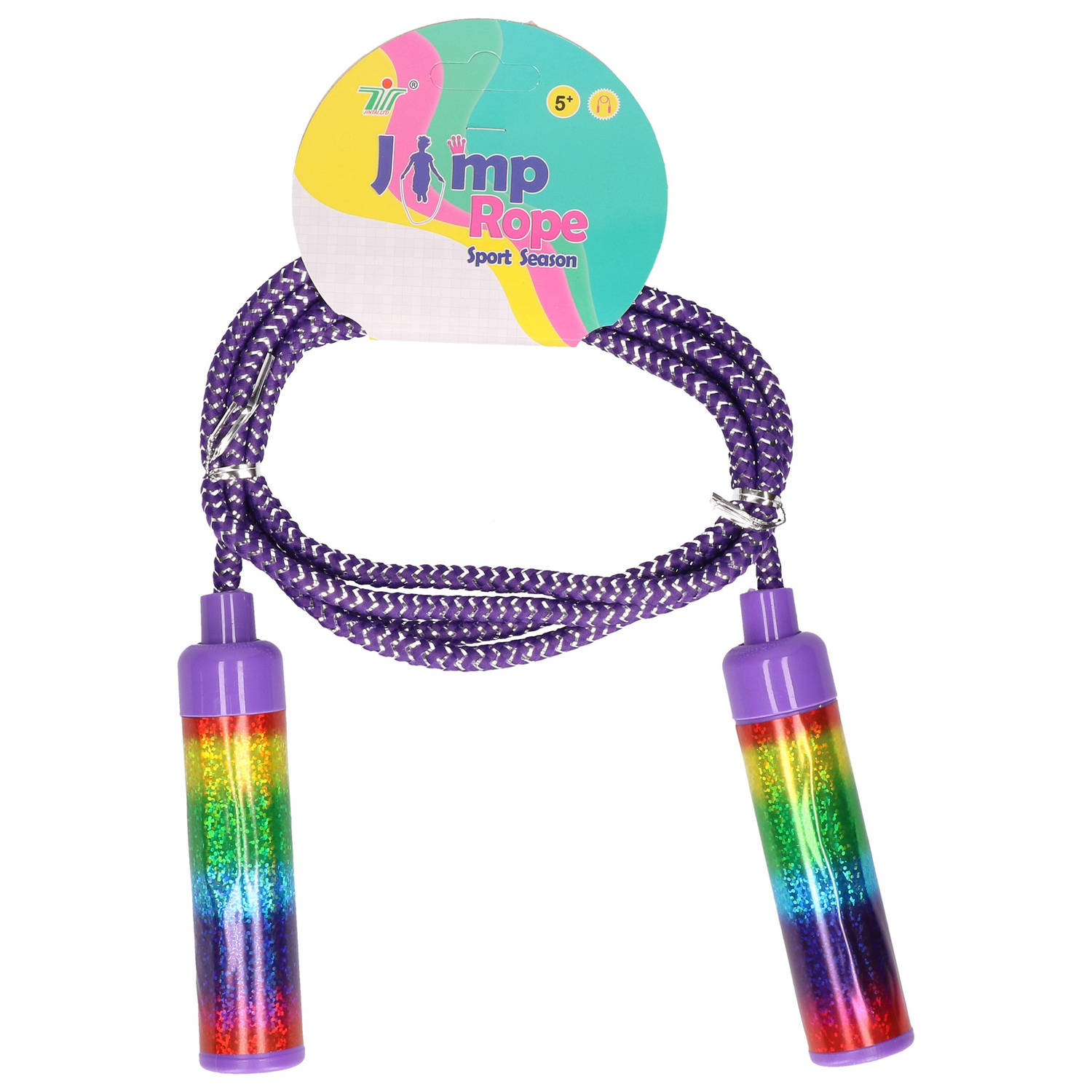 Kids Fun Springtouw speelgoed Rainbow glitters paars 210 cm buitenspeelgoed Springtouwen