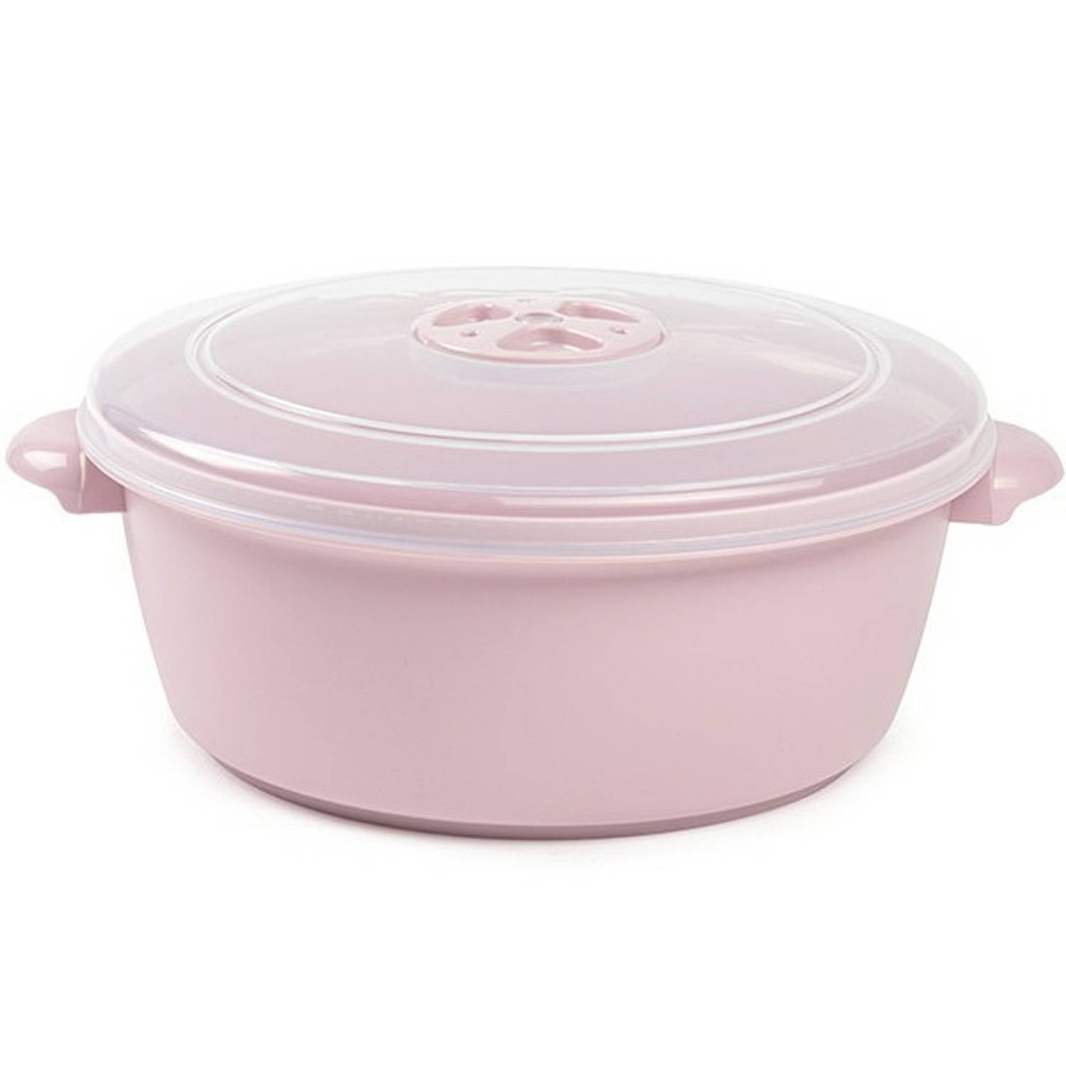 Plastic Forte Magnetronschaal met deksel-ventiel 1,5 liter roze kunststof BPA vrij keukenhulpmiddele