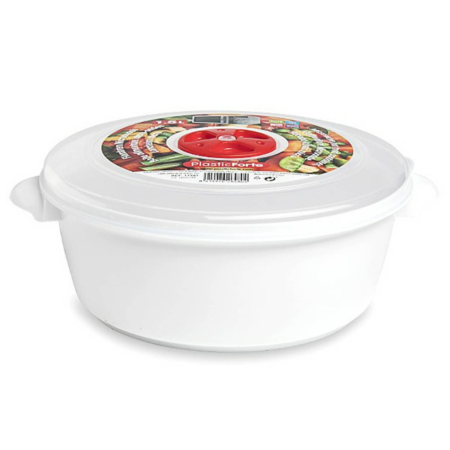 Plastic Forte Magnetronschaal met deksel-ventiel 1,5 liter wit kunststof BPA vrij keukenhulpmiddelen