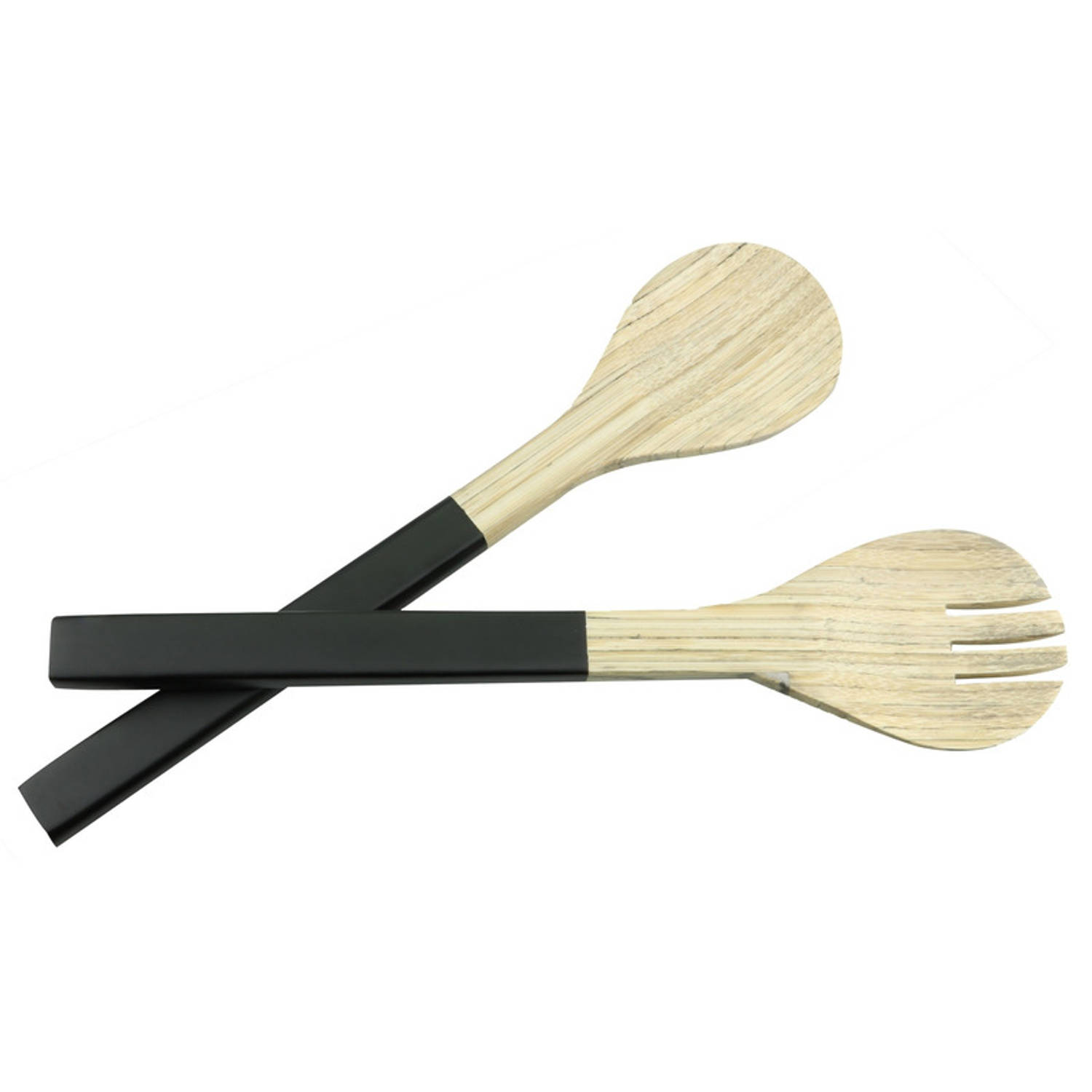 Bamboe sla vork en lepel zwart 2 delig 30 cm Slabestek