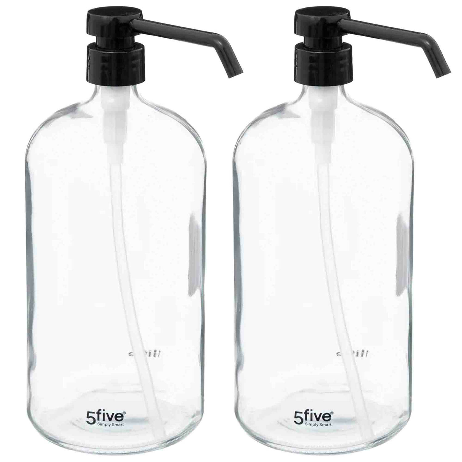 2x Stuks Zeeppompjes-zeepdispensers van glas transparant 1 liter Zeeppompjes