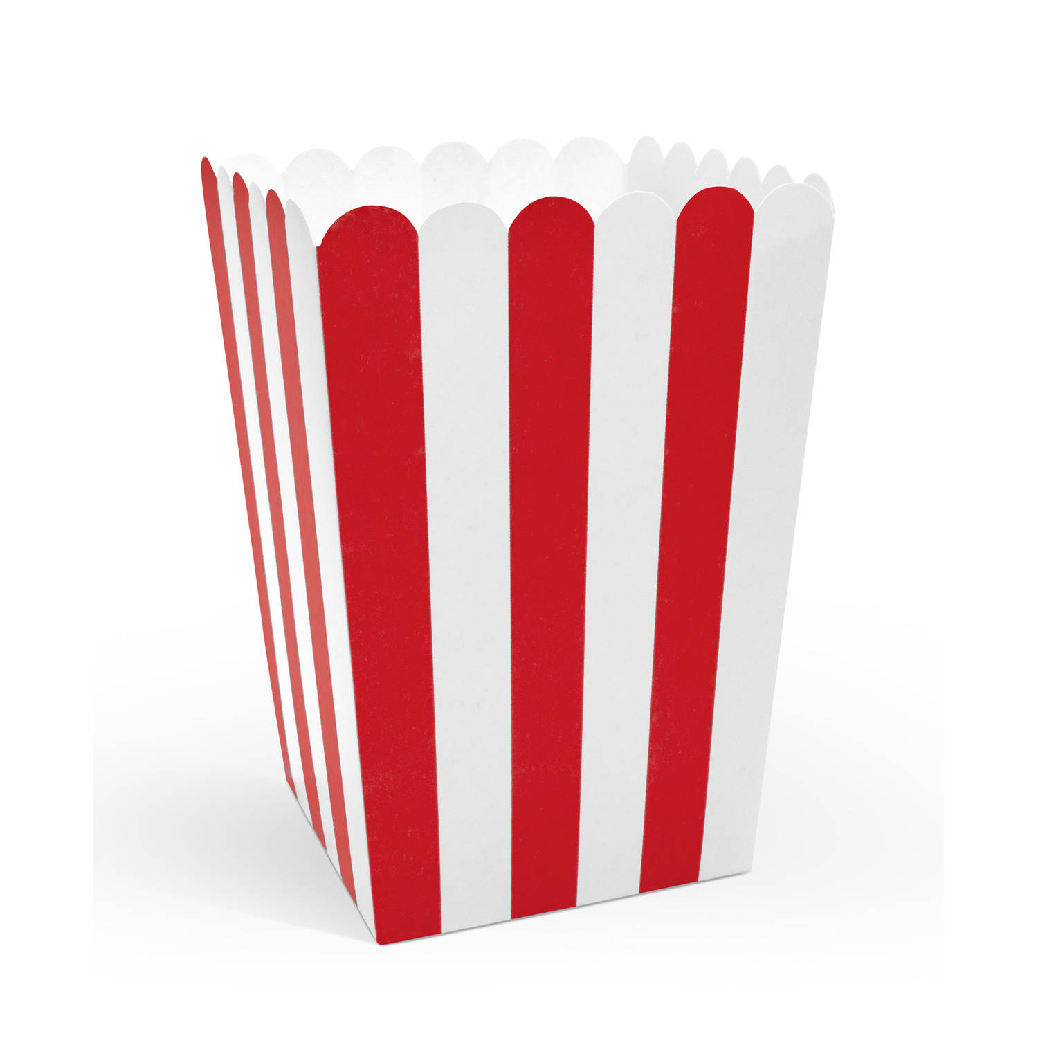 Partydeco Popcorn-snoep bakjes 6x rood gestreept karton 7 x 7 x 12 cm Wegwerpbakjes