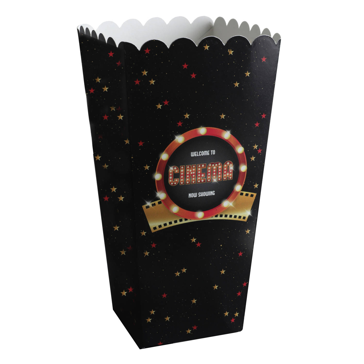 Santex Popcorn-snoep bakjes 8x Hollywood-film thema karton 6 x 8 x 17 cm Wegwerpbakjes