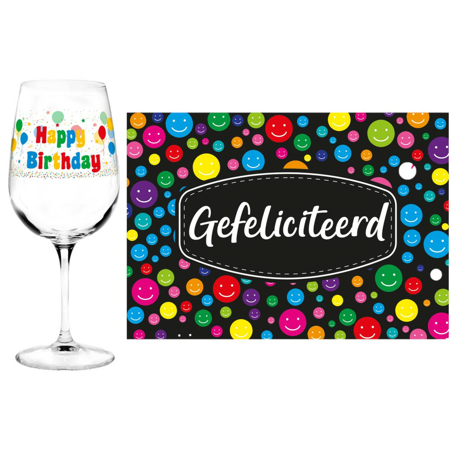 Happy Birthday cadeau glas 21 jaar verjaardag en Gefeliciteerd kaart feest glas wijn