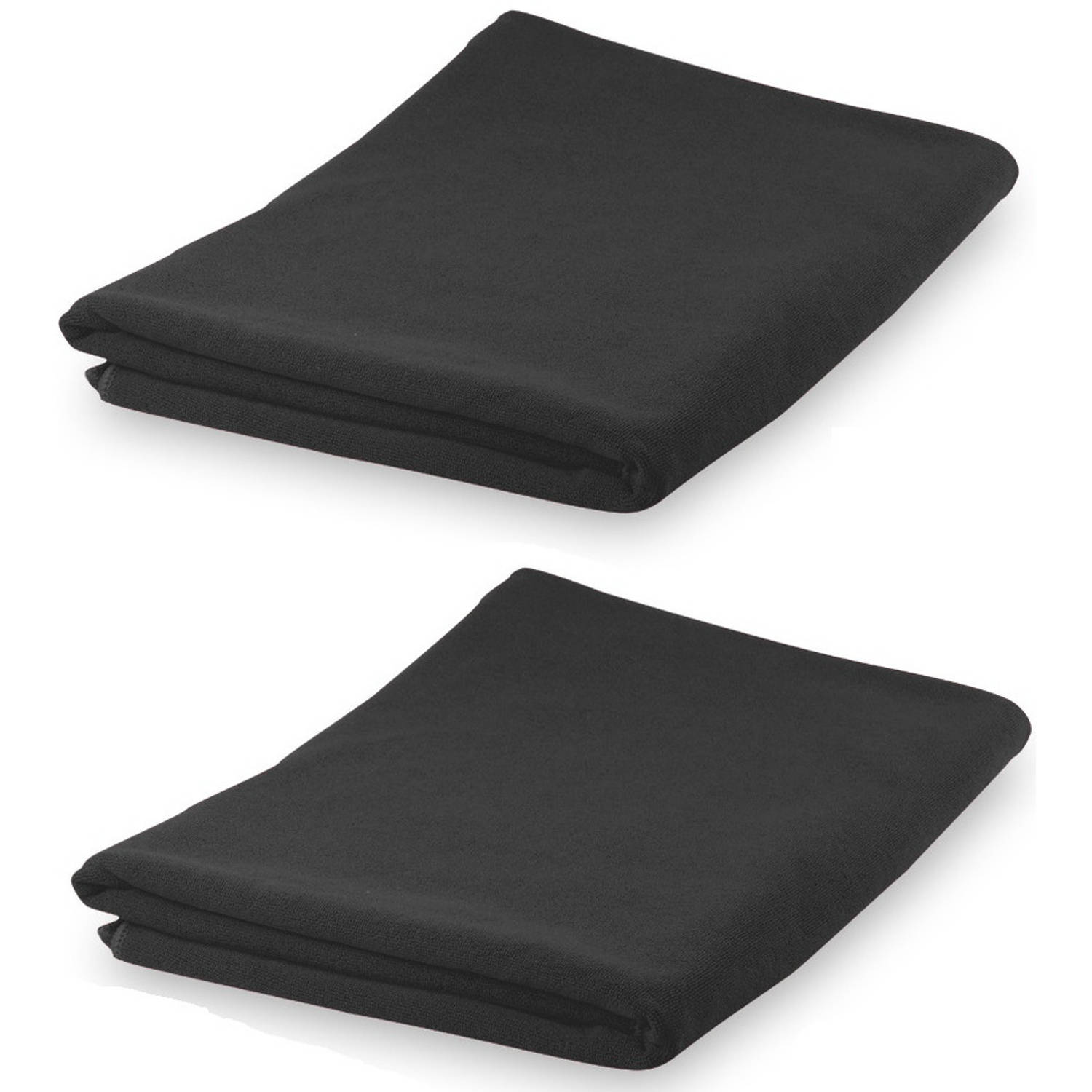 Set van 2x stuks yoga wellness microvezel handdoeken 150 x 75 cm zwart Sporthanddoeken