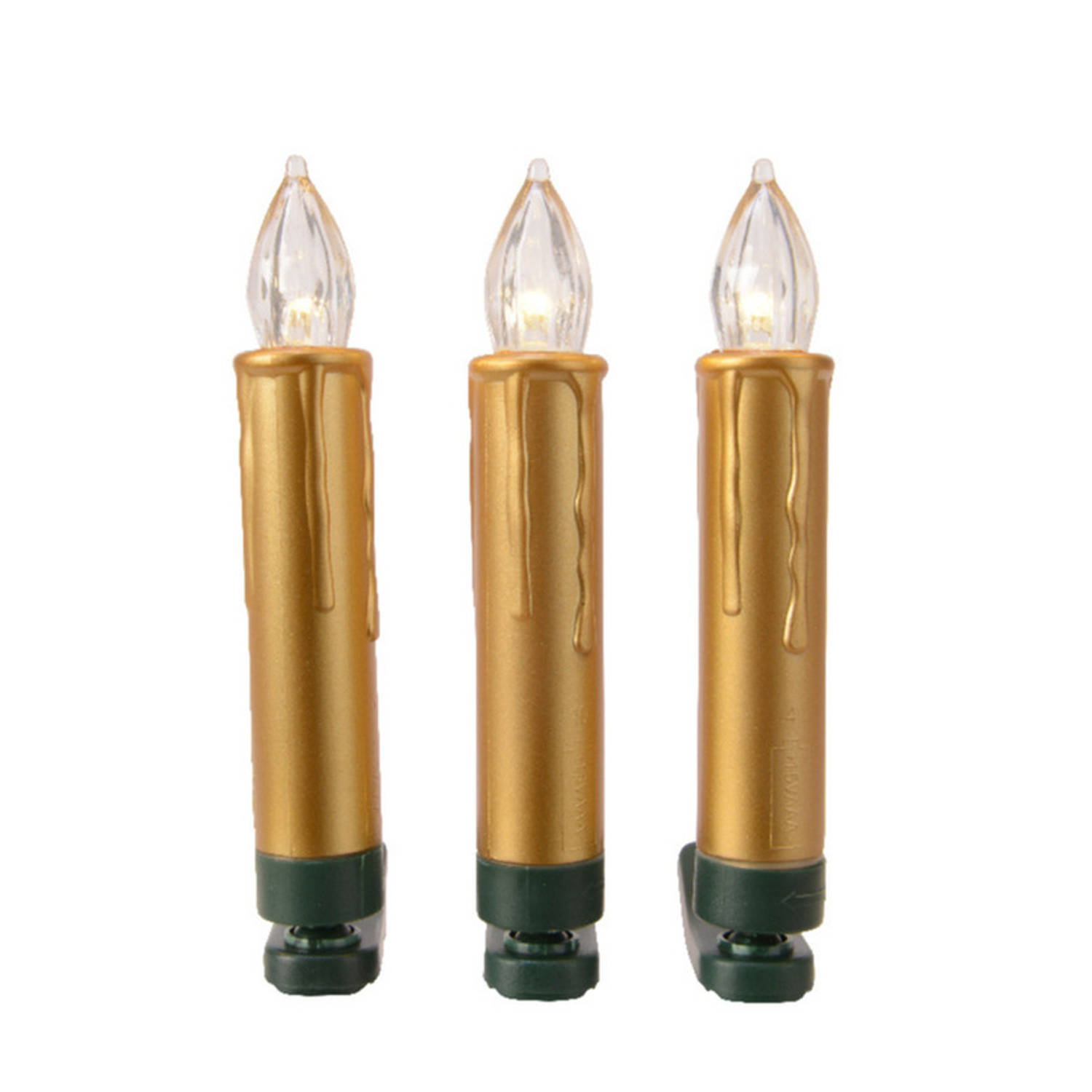 Lumineo verlichte kaarsen op clip - draadloos - goud- 10x - warm wit