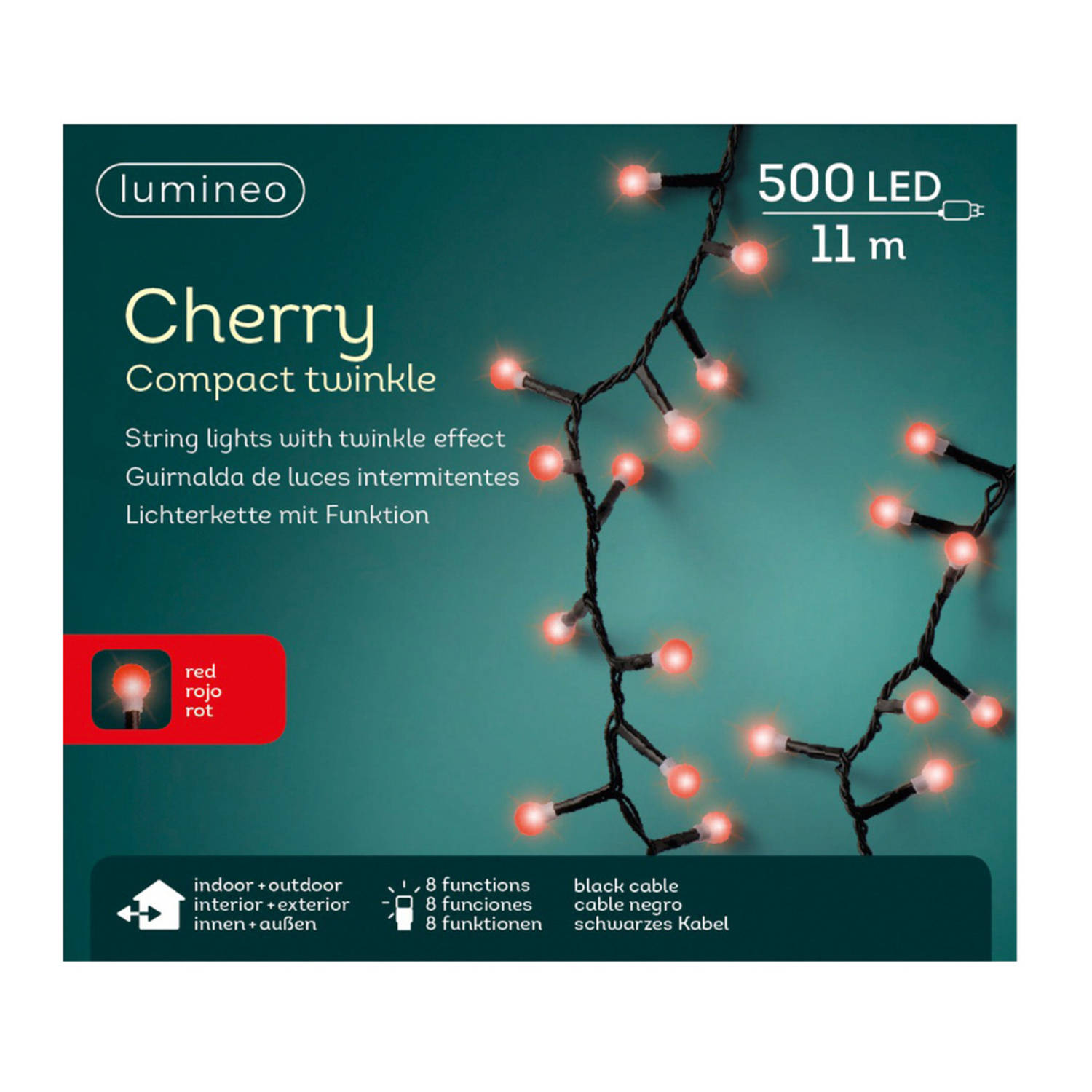 Lumineo kerstverlichting - rood - 1100 cm - 500 lampjes - twinkelend effect lichtsnoer