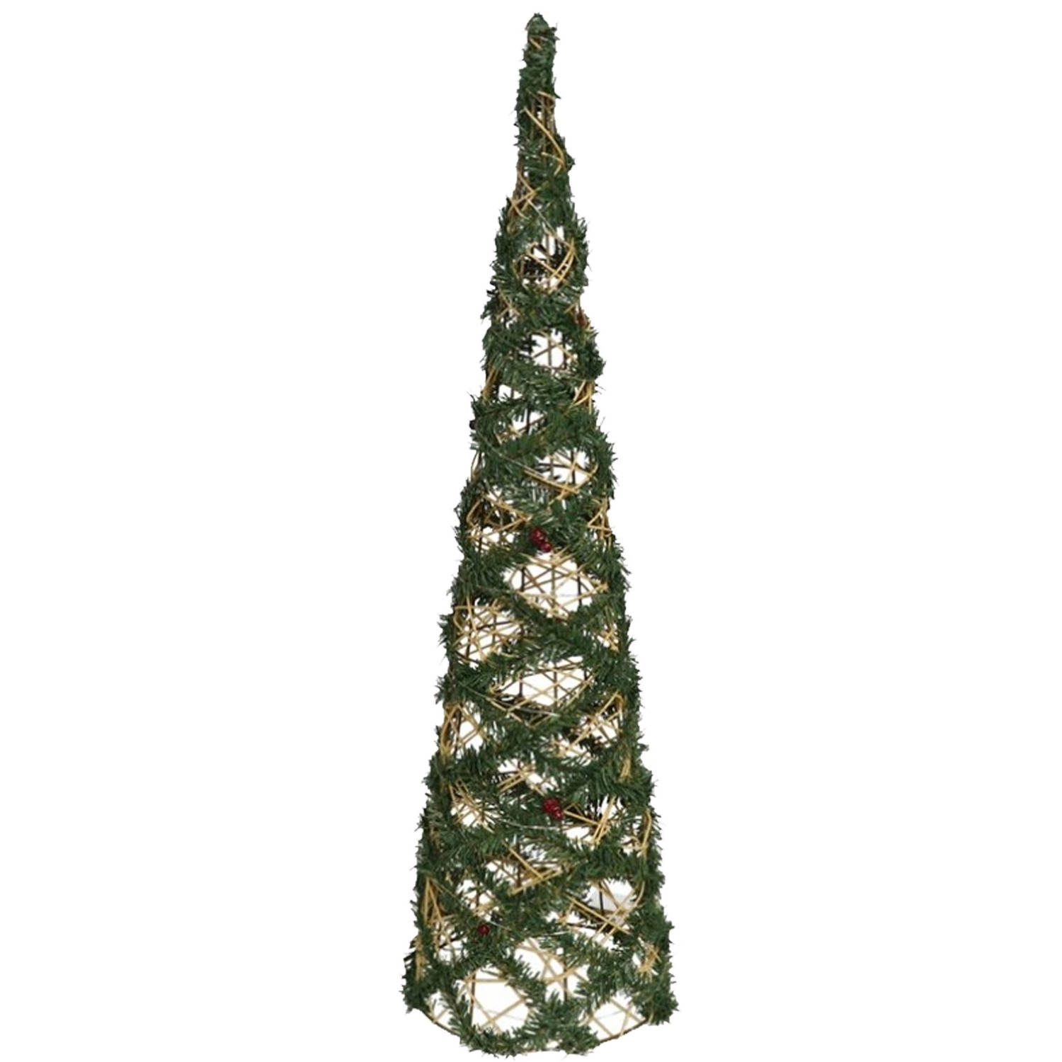 Gerimport Kerstverlichting kegel - 60 LEDs - groen - 78 cm - warm wit - kerstverlichting figuur