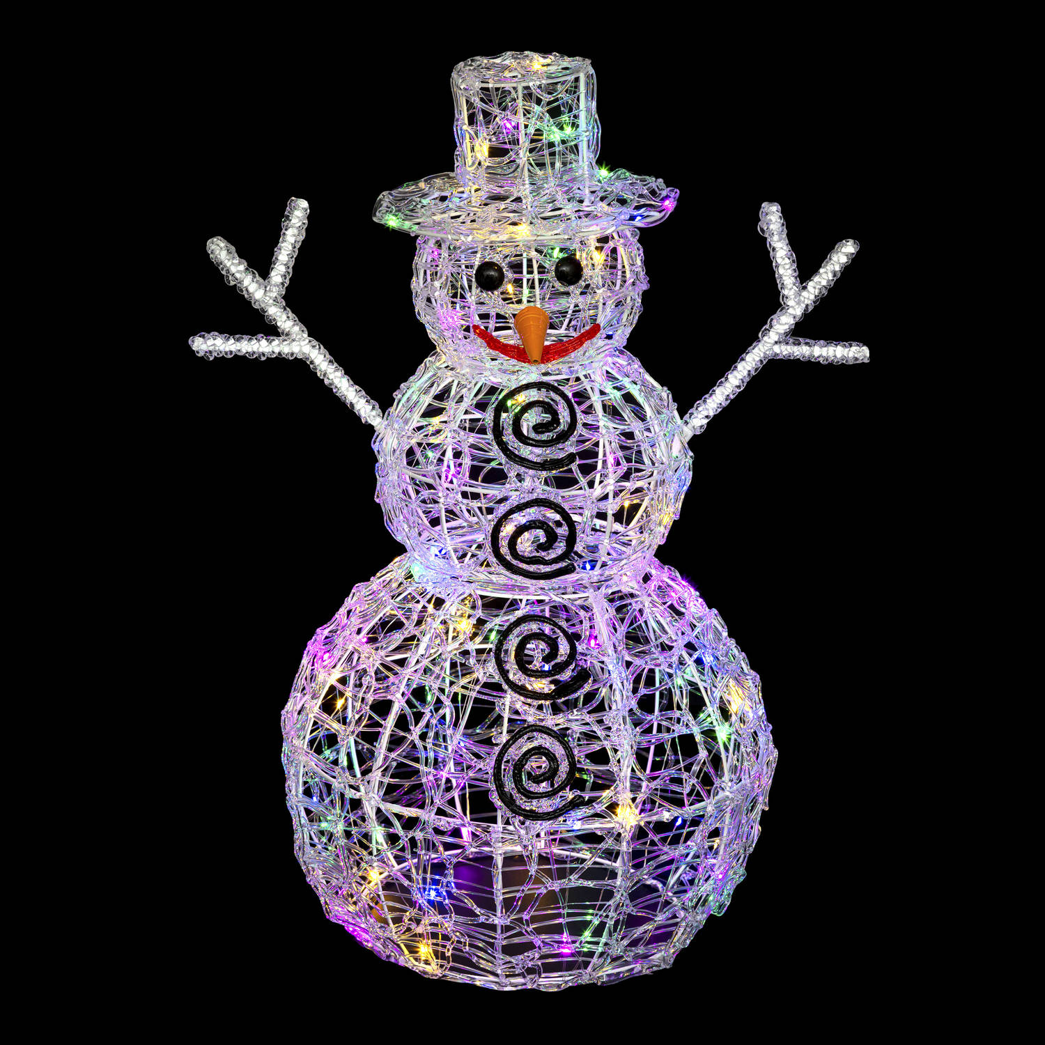 FEERIC LIGHTS & CHRISTMAS - Decoratie buitenverlichting - Sneeuwman 3D- Kerst Ledverlichting multicolor- Kerstmist 100 led - 36 x 36 x 57cm
