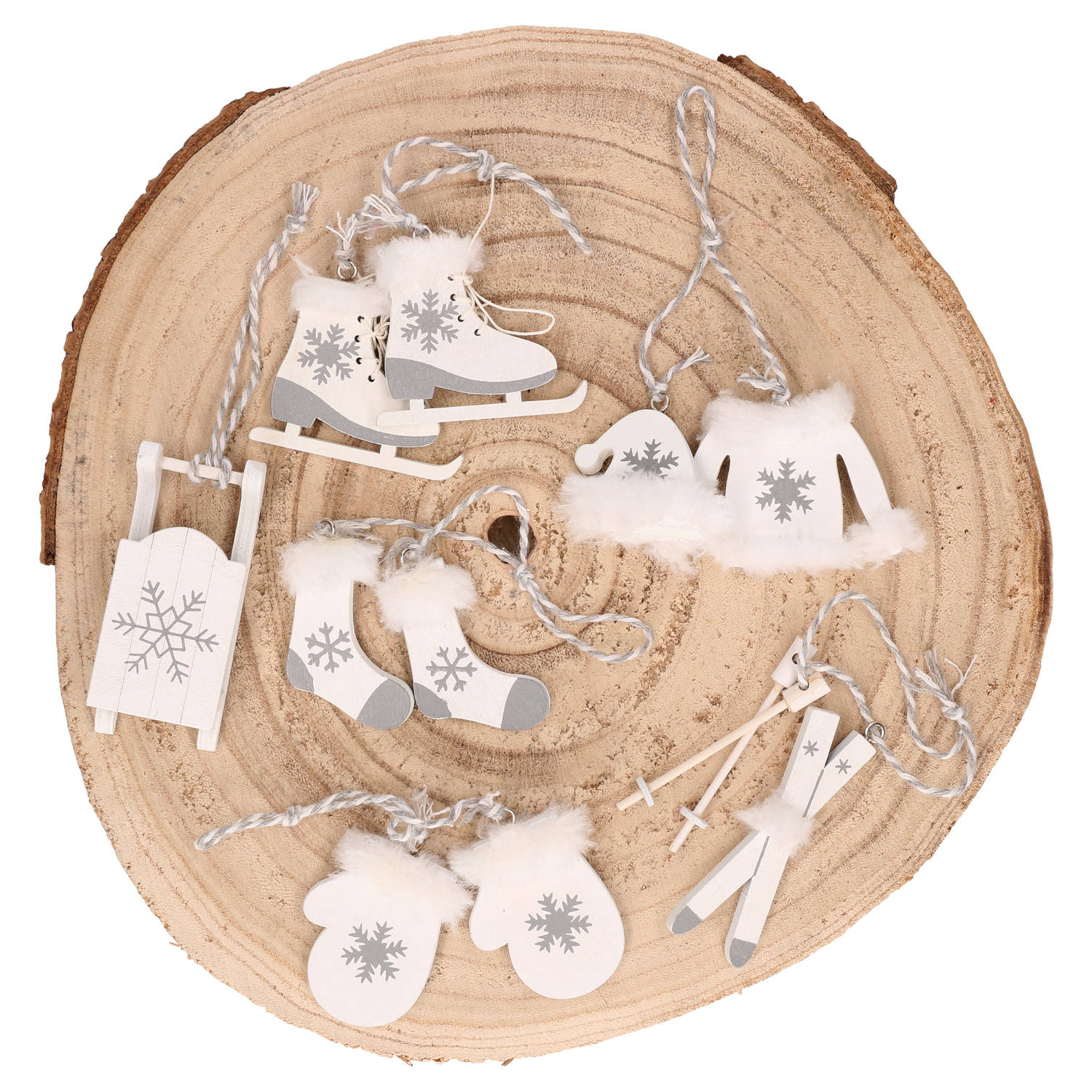 Othmar Decorations kersthangers wintersport -6x st -wit -hout -8 cm