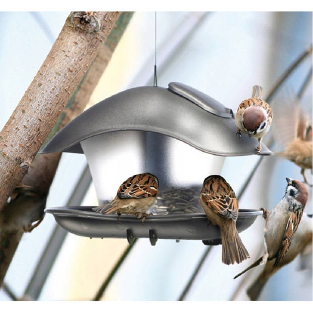 2x Vierkante voedersilo voor vogels in de tuin 25 cm van kunststof - Vogel voedersilo