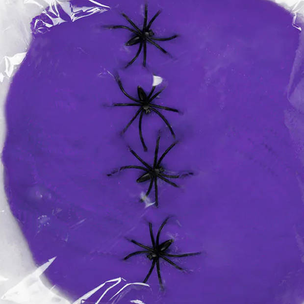 Boland decoratie spinnenweb/spinrag met spinnen - 60 gram - paars - Halloween/horror versiering - Feestdecoratievoorwerp
