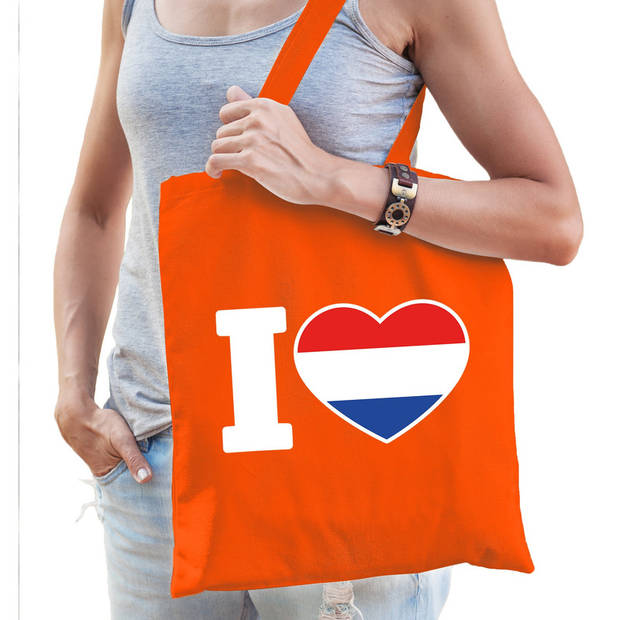 Oranje I love Holland katoenen tas voor dames - Feest Boodschappentassen