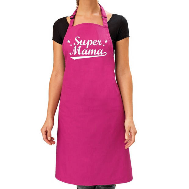 Super mama kado bbq/keuken schort roze voor dames - Feestschorten