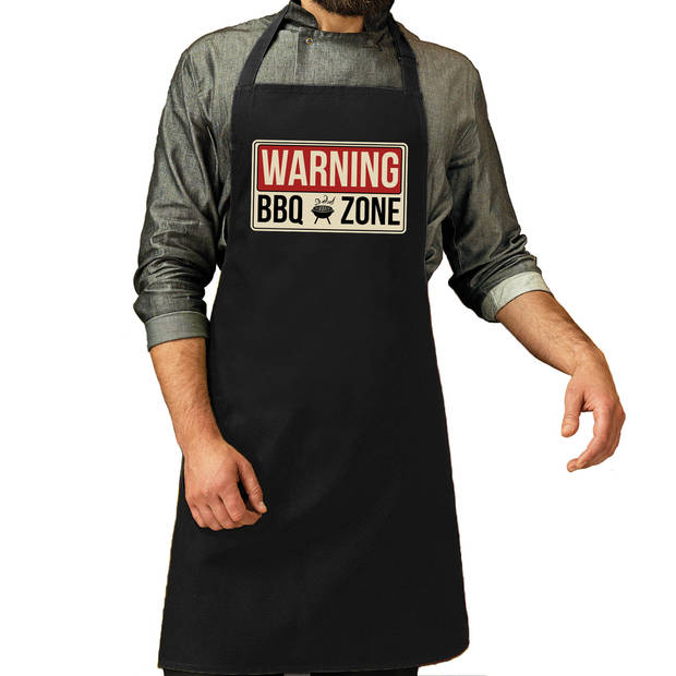 Schort warning bbq zone zwart voor heren - Feestschorten