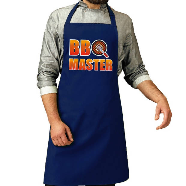 Bbq schort BBQ Master kobalt blauw voor heren - Feestschorten
