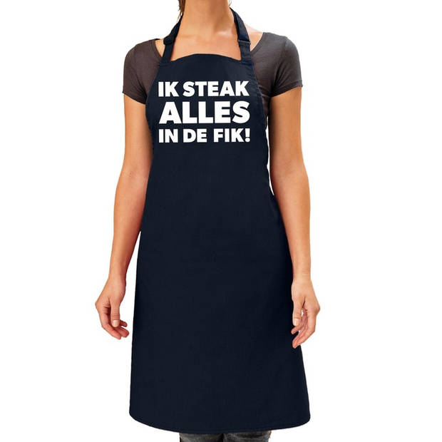 Schort Ik steak alles in de fik navy blauw voor dames - Feestschorten