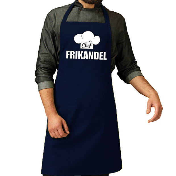 Schort chef frikandel navy voor heren - Feestschorten