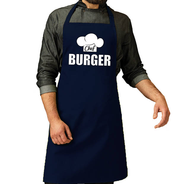 Schort chef burger navy voor heren - Feestschorten