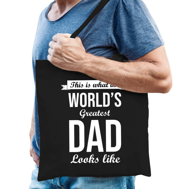 Worlds greatest dad kado tas voor verjaardag / vaderdag zwart voor heren - Feest Boodschappentassen