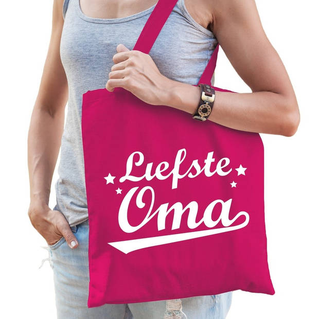 Liefste oma cadeau tas roze katoen - Feest Boodschappentassen