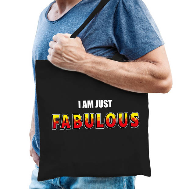 I am just fabulous tas / shopper zwart katoen heren - Feest Boodschappentassen