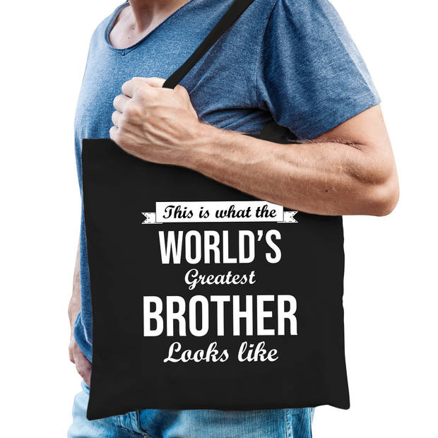 Worlds greatest BROTHER kado tasje voor broers verjaardag zwart voor heren - Feest Boodschappentassen