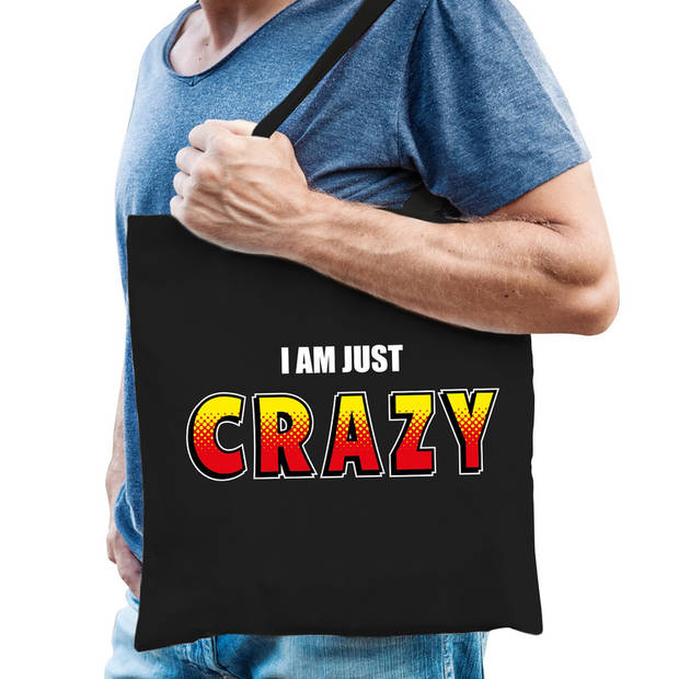 I am just crazy tas / shopper zwart katoen heren - Feest Boodschappentassen