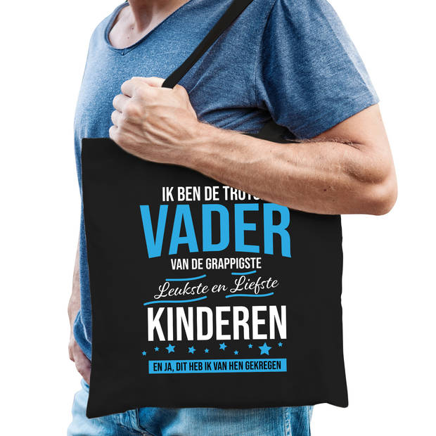 Trotse vader / kinderen cadeau tas zwart voor heren - Feest Boodschappentassen