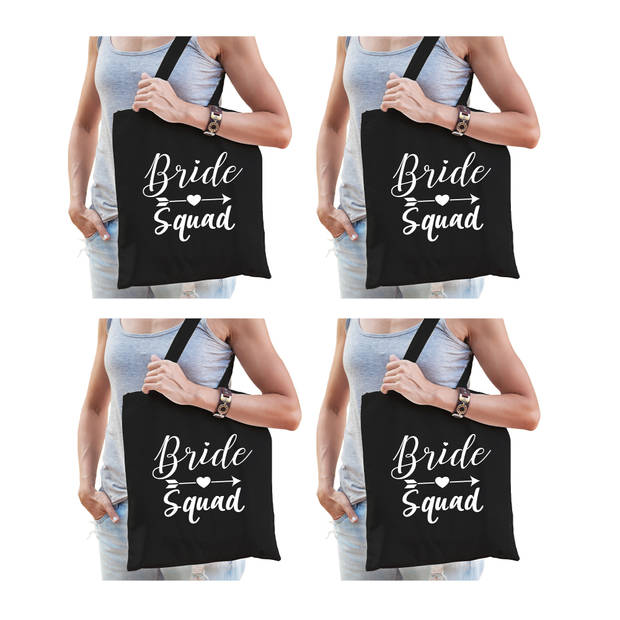 4x Bride Squad vrijgezellenfeest tasje zwart dames - Feest Boodschappentassen