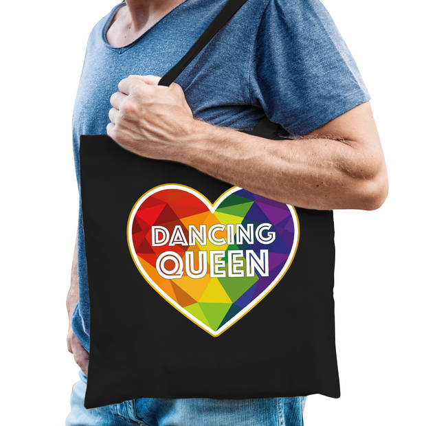 Bellatio Decorations Gay Pride tas - dancing queen - katoen - 42 x 38 cm - LHBTI - Feest Boodschappentassen