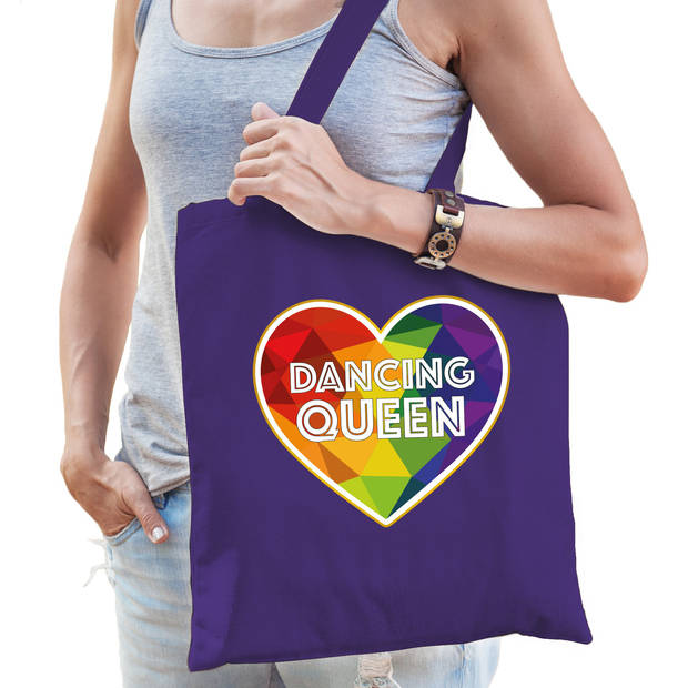 Bellatio Decorations Gay Pride tas - dancing queen - katoen - 42 x 38 cm - LHBTI - Feest Boodschappentassen