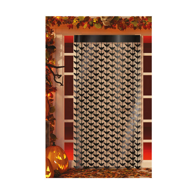 Fiestas Halloween thema party deurgordijn metallic - vleermuizen - zwart - 100 x 200 cm - Feestdeurgordijnen