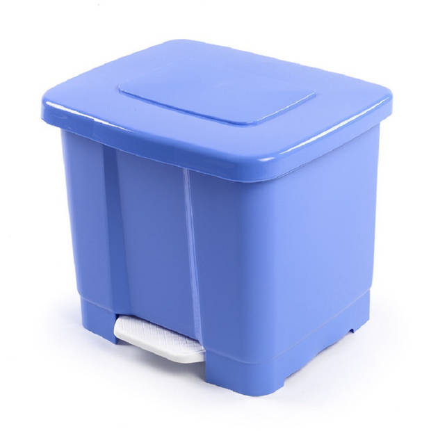 Dubbele afvalemmer/vuilnisemmer blauw 35 liter met deksel en pedaal - Pedaalemmers