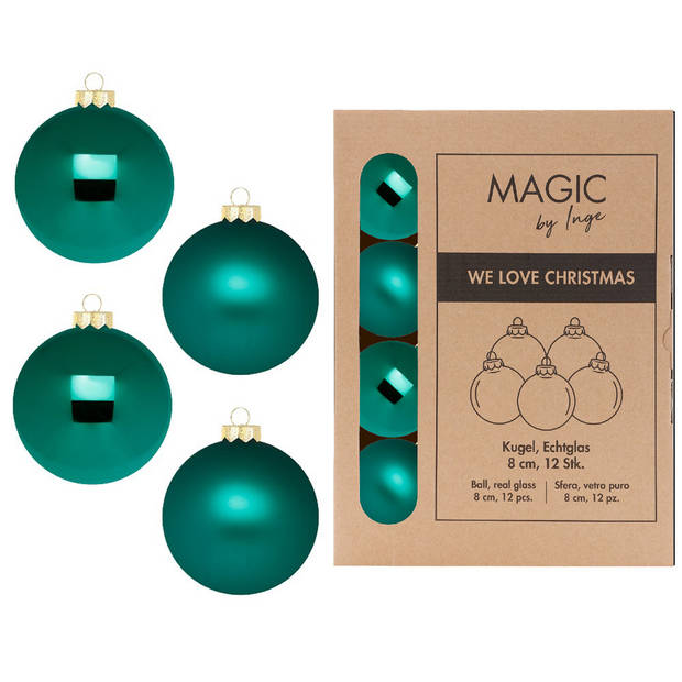 Kerstballen van glas - 24x - donkergroen- 8 cm -milieubewust verpakt - Kerstbal