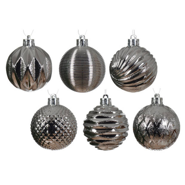 12x st kerstballen 6 cm incl. folieslinger - zilver - kunststof - Kerstbal